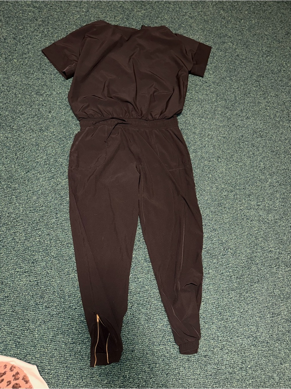 Albion Women's Black Short-Sleeve Jumpsuit with Ankle Zips